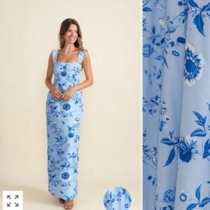 LulaKate Beckett Bodice with Straight Skirt Floor in Floral Vine Sateen